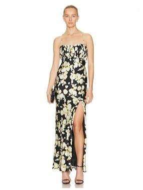 NICHOLAS Silk Baro Ruched Bust Open Back Gown in Black and White strappy size 2